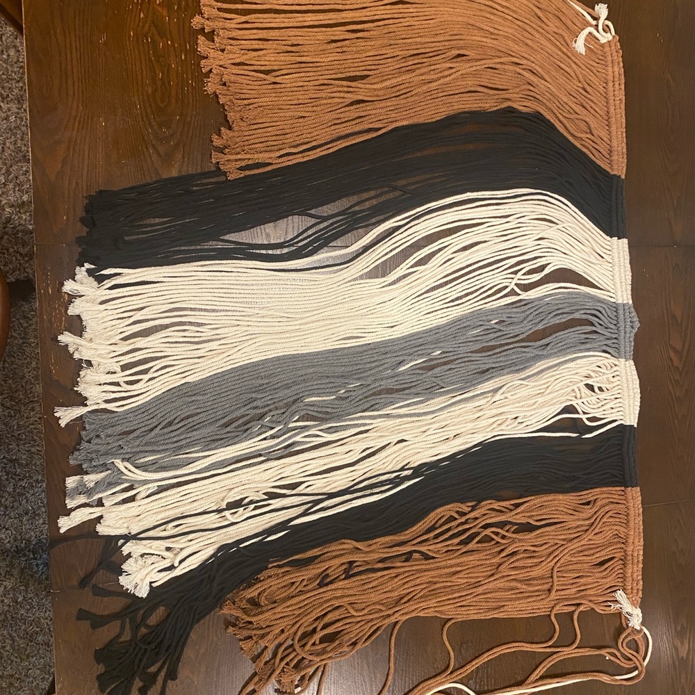 Bohemian Woven Wall Hanging in Brown, Black, and Cream